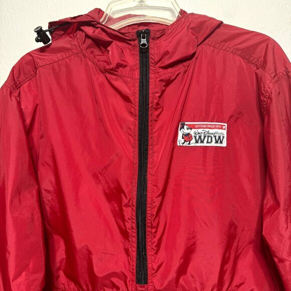 Vintage Disney World Windbreaker Half Zip Rain Jacket Packable Hood Red sz Small - Picture 2 of 8